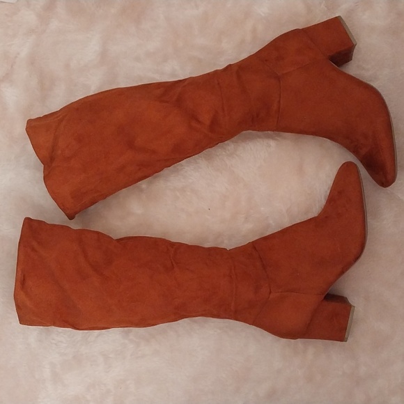 tu woman Shoes - TU rust orange suedette soft feel knee high block heel zip cowboy boots 5
